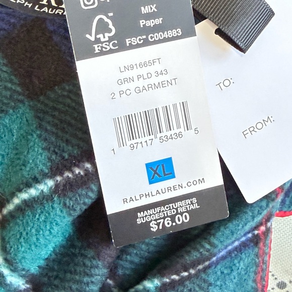 Ralph Lauren Green Tartan Plaid Pajama Set Lauren Ralph Lauren Set NWT XL - Picture 3 of 4